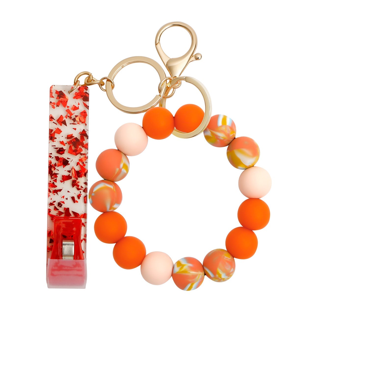 Venta al por mayor, acrílico, tarjeta de cajero automático, recogedor de tarjetas sin contacto, llavero con cuentas de silicona, muñequera